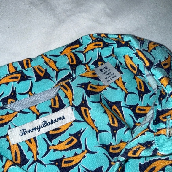 Tommy Bahama Aqua and Yellow Fish Print Shirt - Picture 6 of 6